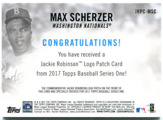 Max Scherzer Topps 2017 Jackie Robinson 70th Anniversary Commemorative Patch #JRPC-MSC