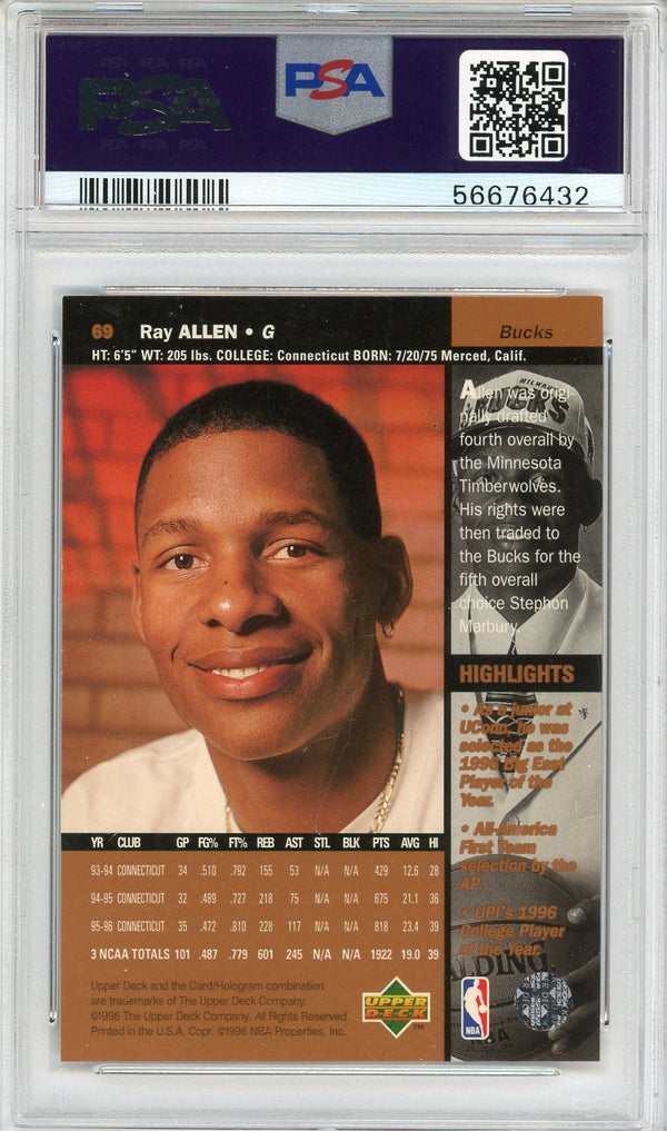 Ray Allen 1996 Upper Deck Rookie Card #69 (PSA Mint 9)