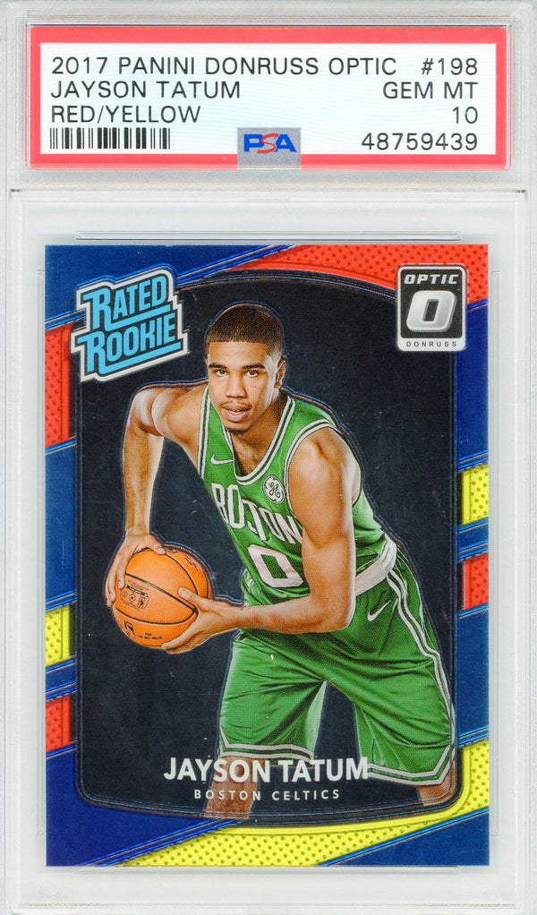 Jayson Tatum 2017 Panini Donruss Optic Red/Yellow Prizm Rookie Card #198 (PSA Gem Mint 10)