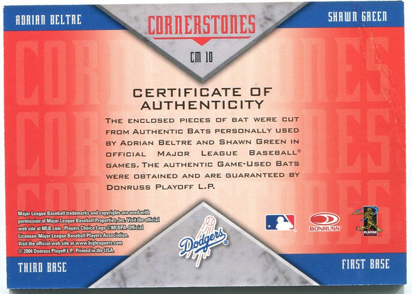 Adrian Beltre Shawn Green Leaf Cornerstones Duel Bat Card