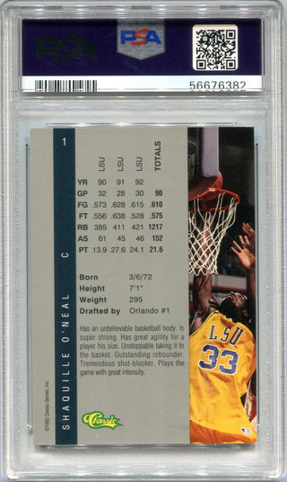 Shaquille O`Neal 1992 Classic 4 Sport #1 PSA NM 7 Card