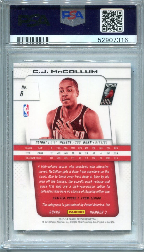 CJ McCollum 2013 Panini Prizm #6 Auto (PSA GEM MT 10, AUTO 10)