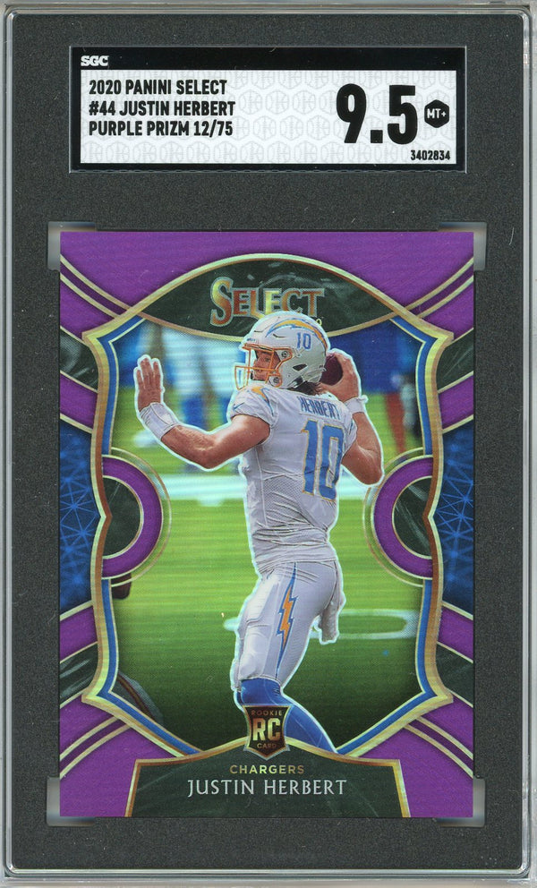 Justin Herbert 2020 Panini Select Concourse Purple Prizm Rookie Card #44 (SGC 9.5)