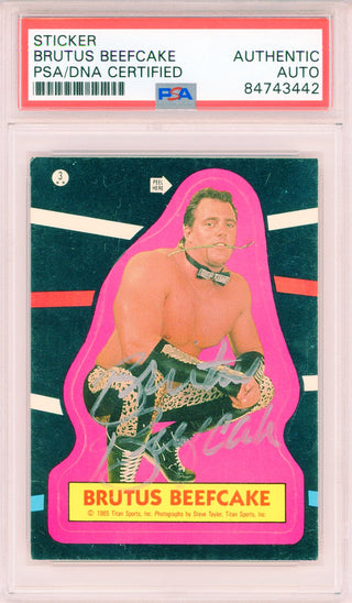 Brutus Beefcake Autographed 1985 Titan Sticker Card (PSA Auto)