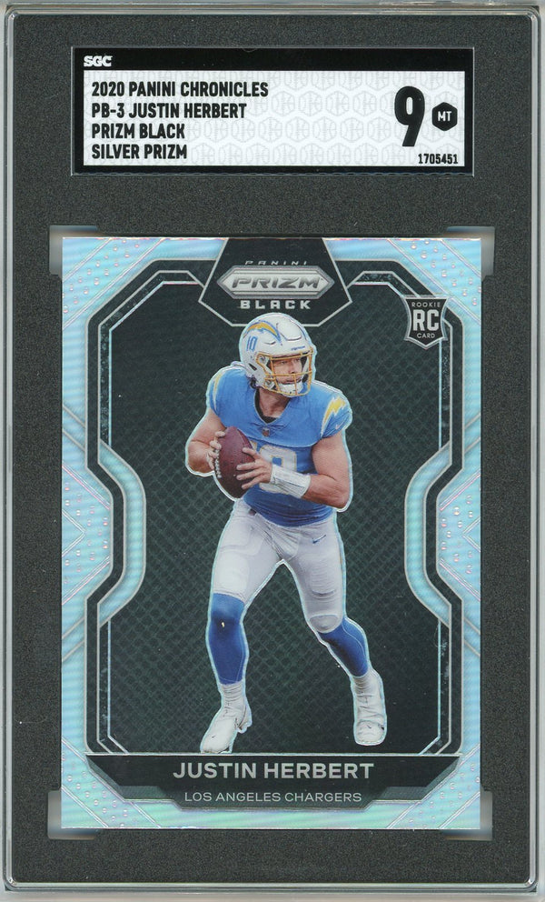 Justin Herbert 2020 Panini Chronicles Prizm Black Silver Prizm Rookie Card #PB-3 (SGC 9)