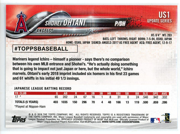 Shohei Ohtani 2018 Topps Update Series Rookie Card #US1