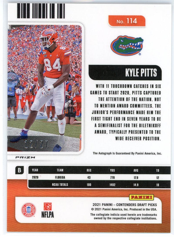 Kyle Pitts Autographed 2021 Panini Contenders Draft Picks College Ticket Prizm Rookie Card #114