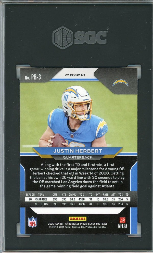 Justin Herbert 2020 Panini Chronicles Prizm Black Silver Prizm Rookie Card #PB-3 (SGC 9)