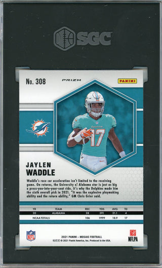 Jaylen Waddle 2021 Panini Mosaic Yellow Prizm Rookie Card #308 (SGC 10)