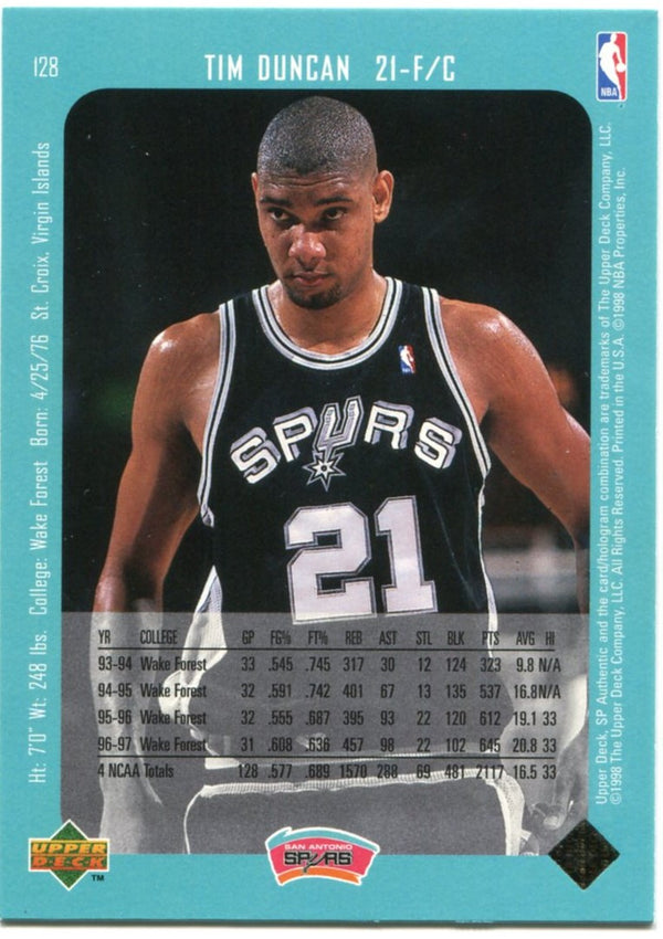 Tim Duncan 1997 Upper Deck Sp Rookie Card #128