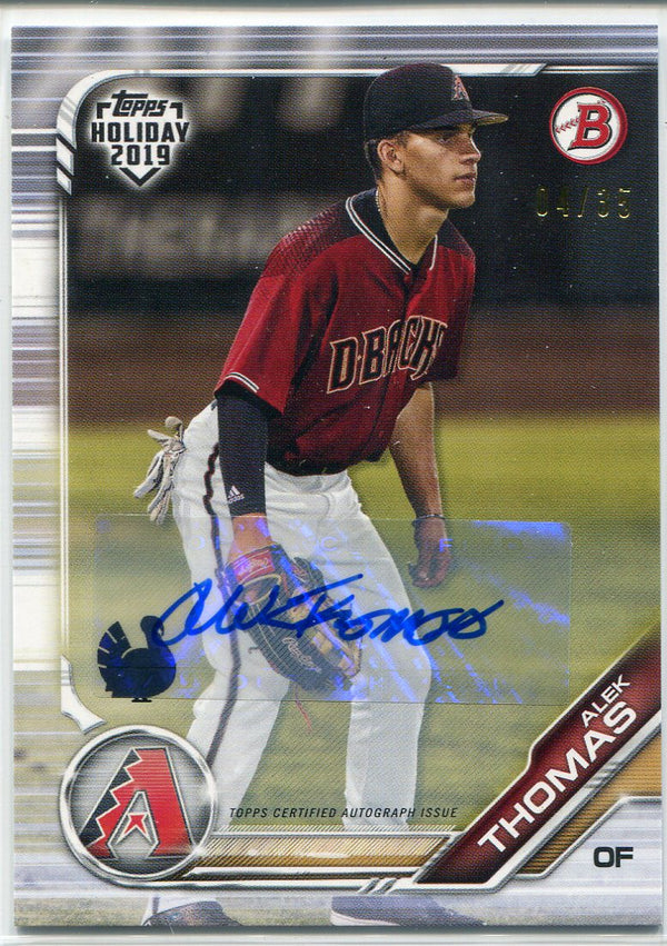 Alek Thomas Autographed 2019 Topps Holiday Bowman Rookie Card 4/35