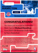 Richard Hamilton Bowman Relics Triple Jersey Card 05/99 2007