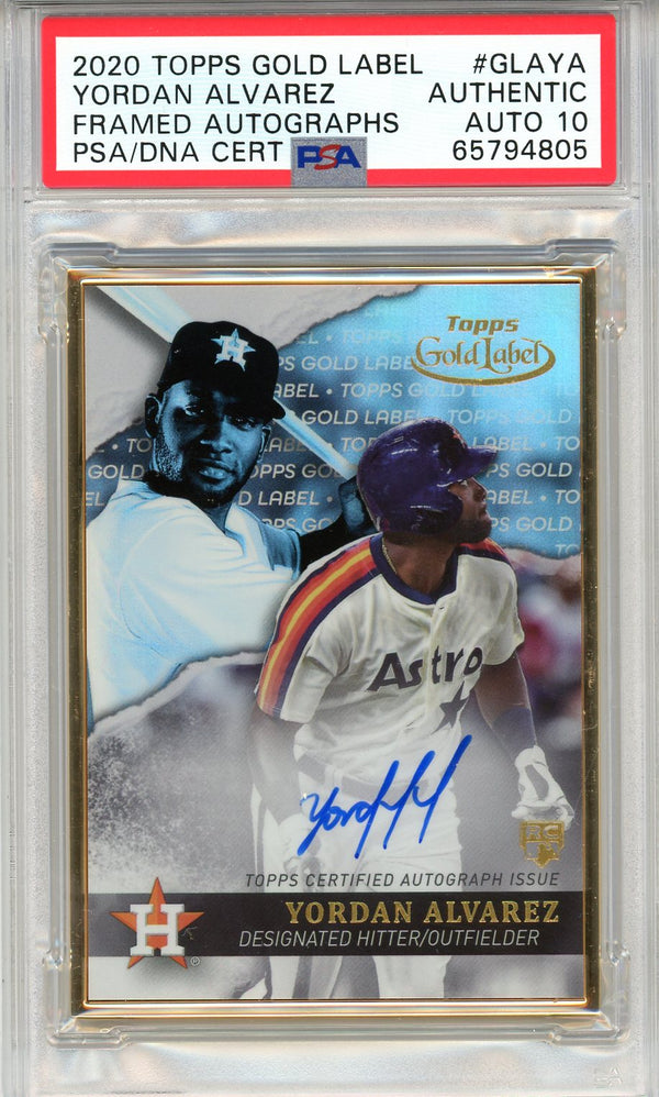 Yordan Alvarez Autographed 2020 Topps Gold Label Framed Card #GLAYA (PSA Auto 10)