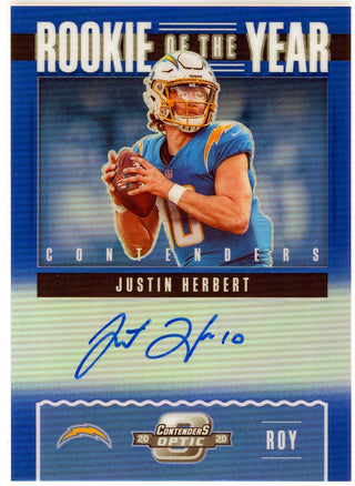 Justin Herbert 2020 Panini Contenders Optic Rookie of the Year Blue Prizm Card #ROY12