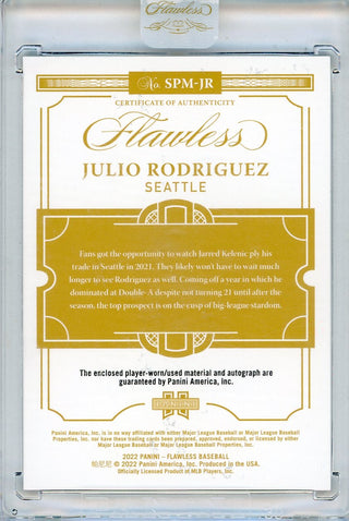 Julio Rodriguez Autographed 2022 Panini Flawless Signature Prime Materials Rookie Patch Card #SPM-JR