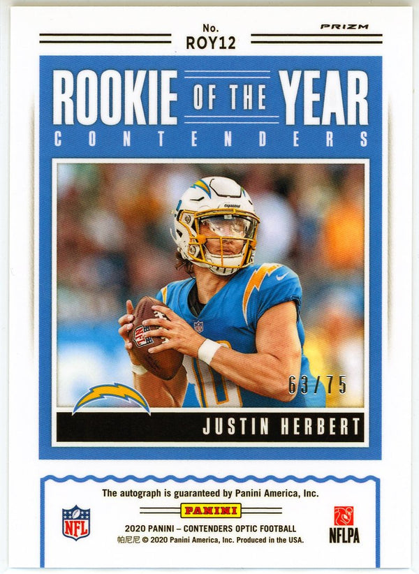 Justin Herbert 2020 Panini Contenders Optic Rookie of the Year Blue Prizm Card #ROY12