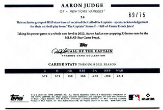 Aaron Judge Topps Call of the Captain Derek Jeter Collection 69/75 #24 2022