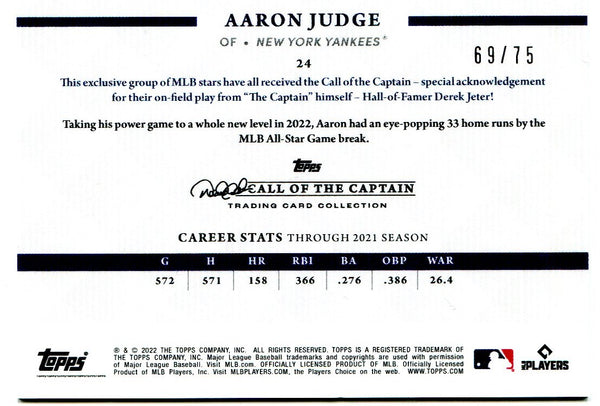 Aaron Judge Topps Call of the Captain Derek Jeter Collection 69/75 #24 2022