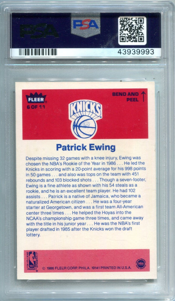 Patrick Ewing 1986 Fleer Sticker #6 Card PSA 9