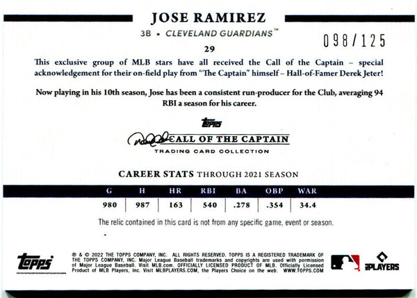 Jose Ramirez Topps Call of the Captain Derek Jeter Collection Patch Card 098/125