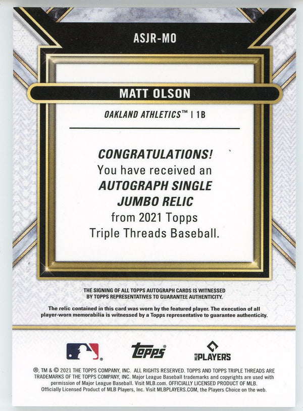 Matt Olson Autographed 2021 Topps Triple Threads Jersey Card #ASJR-MO