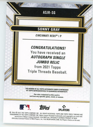 Sonny Gray Autographed 2021 Topps Triple Threads Jersey Card #ASJR-SG