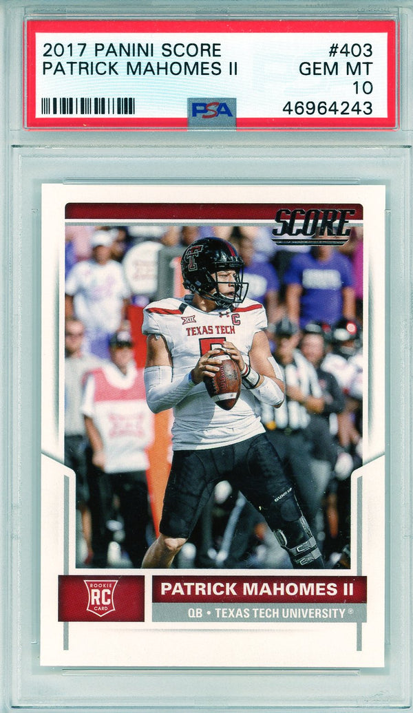 Patrick Mahomes 2017 Panini Score Rookie Card #403 (PSA GM MT 10)