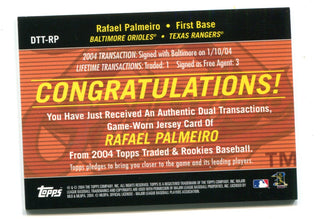 Rafael Palmeiro 2004 Topps Transactions #DTTRP Jersey Card