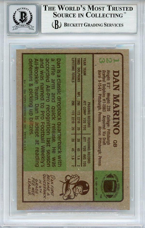 Dan Marino Autographed 1984 Topps Rookie Card #123 (Beckett Auto 10)