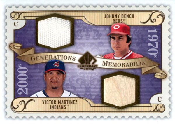 Johnny Bench & Victor Martinez 2009 Upper Deck Legendary Cuts Jersey Card