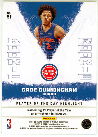 Cade Cunningham 2021-22 Panini Player of the Day Foil Rookie Card #51