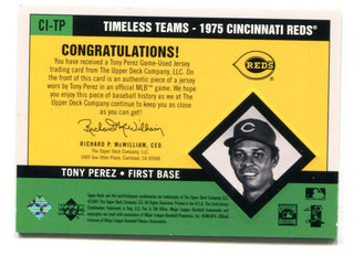 Tony Perez 2001 Upper Deck Timeless Teams #CITP Jersey Card