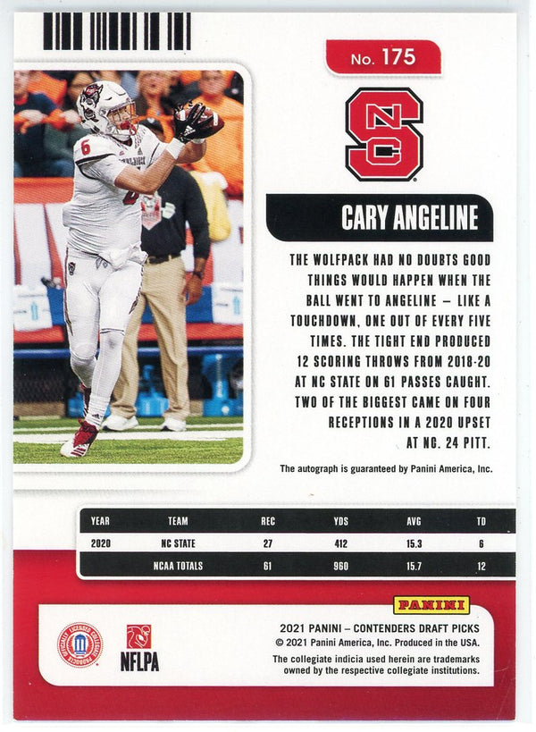 Cary Angeline Autographed 2021 Panini Contenders Draft Pick Rookie Card #175