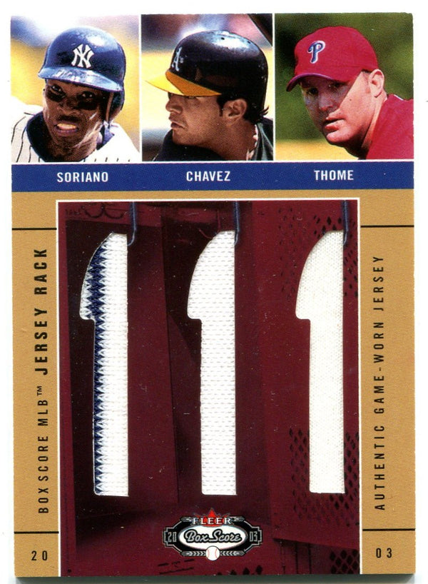 Fleer BoxScore Alfonso Soriano Eric Chavez Jim Thome Triple Jersey Card