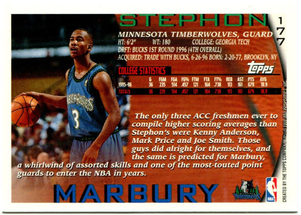 Stephon Marbury Topps Rookie Card 1997 #177