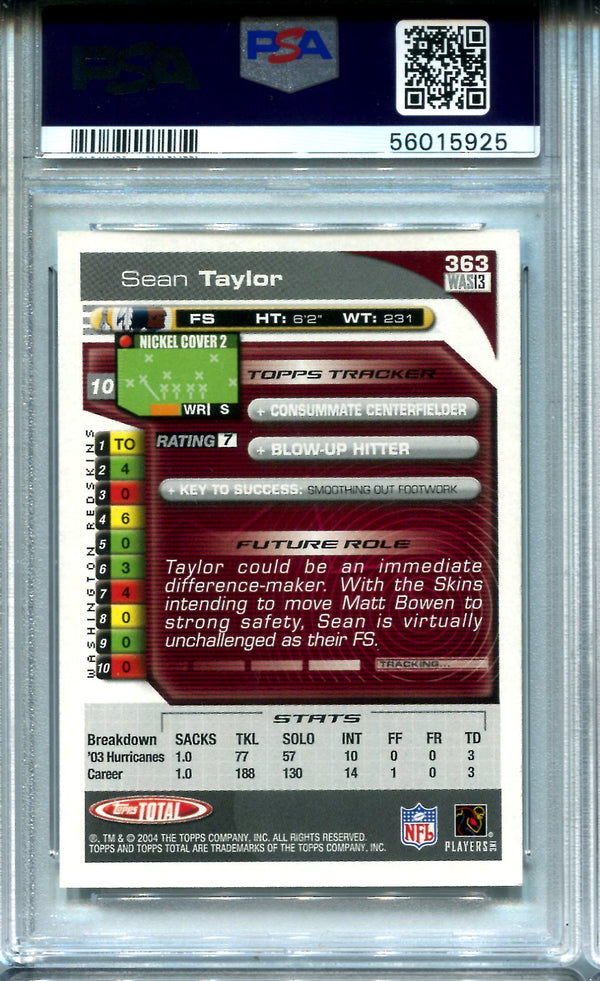 Sean Taylor 2004 Topps Total #363 PSA Mint 9 Card