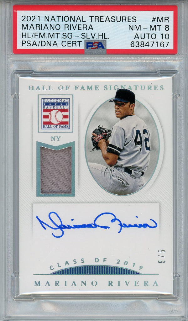 Mariano Rivera Autographed 2021 Panini National Treasures HOF Jersey Card (PSA 8)