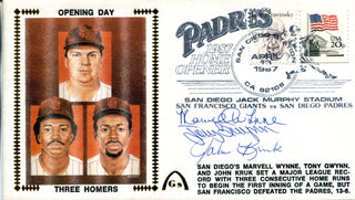 Tony Gwynn, John Kruk &Marvell Wynne Autographed April 13th, 1987 First Day Cover (PSA)