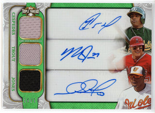 Mike Trout, Adam Jones & Yoenis Cespedes Autographed 2014 Topps Triple Threads Jersey Card