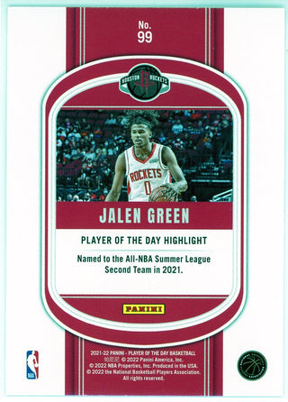 Jalen Green 2021-22 Panini Player of the Day Foil Rookie Card #99