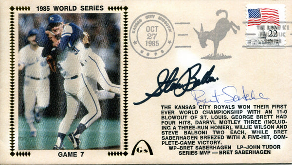 Bret Saberhagen & Steve Balboni Autographed October 27th, 1985 First Day Cover (PSA)