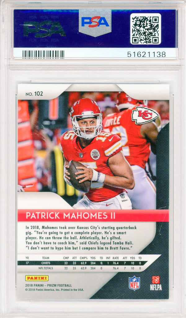 Patrick Mahomes 2018 Panini Prizm Card #102 (PSA Mint 9)