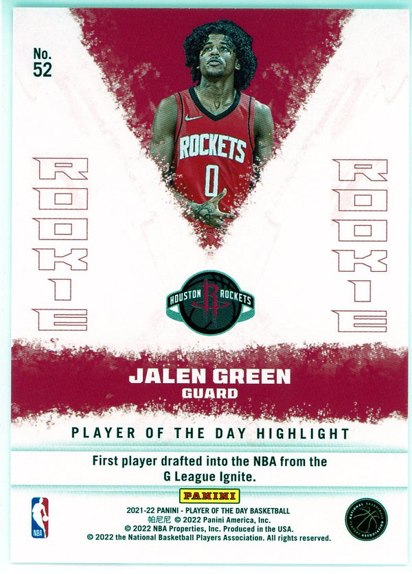 Jalen Green 2021-22 Panini Player of the Day Rookie Card #52