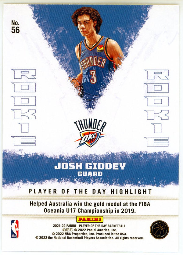 Josh Giddey 2021-22 Panini Player of the Day Rookie Card #56