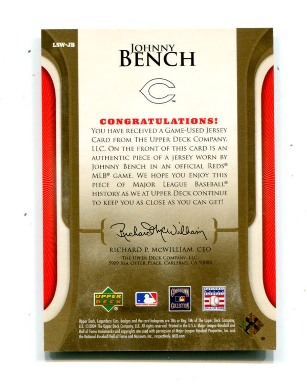 Johnny Bench 2004 Upper Deck Legendary Swatches #LSWJB Card