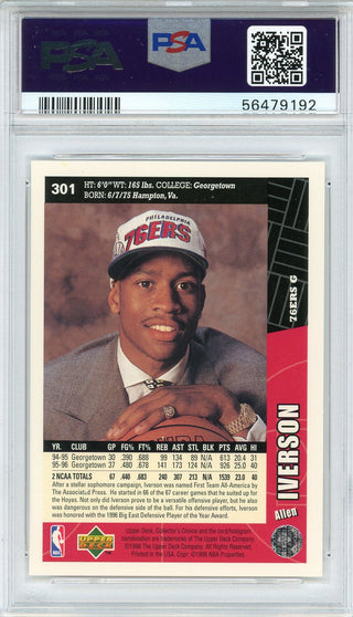 Allen Iverson 1996 Upper Deck Collector's Choice Rookie Card #301 (PSA)