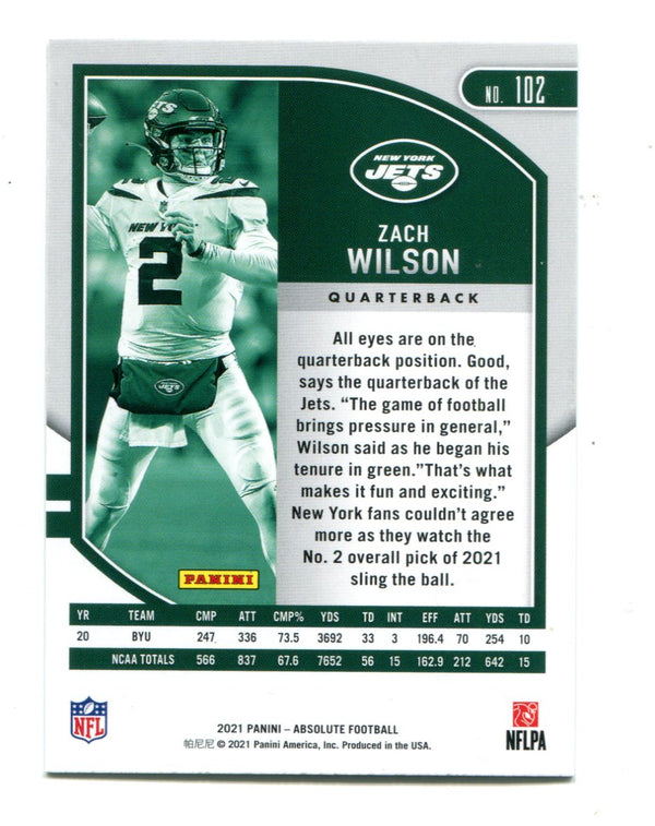 Zach Wilson 2021 Panini Absolute Football #102 RC