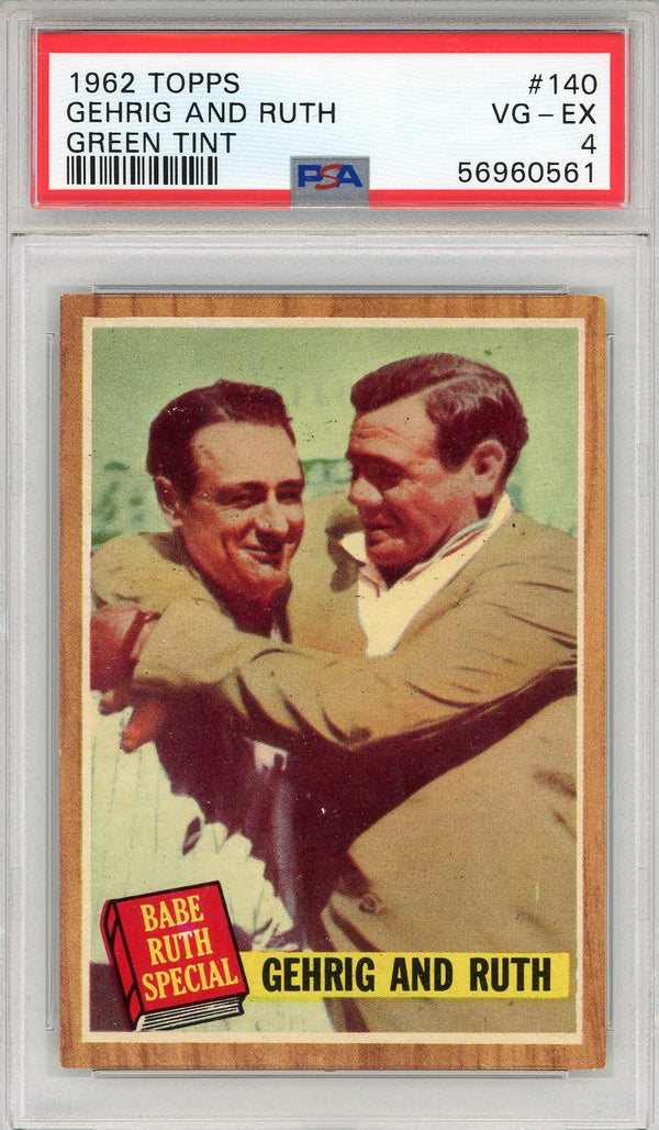 Lou Gehrig & Babe Ruth 1962 Topps Green Tint Card #140 (PSA)