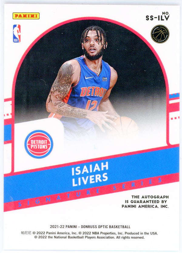 Isaiah Livers Autographed 2021-22 Panini Donruss Optic Signature Series Rookie Card #SS-ILV