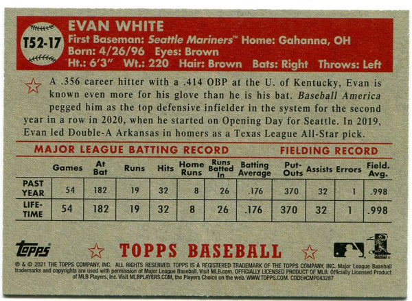 Evan White Topps 2021 Rookie Card #T52-17